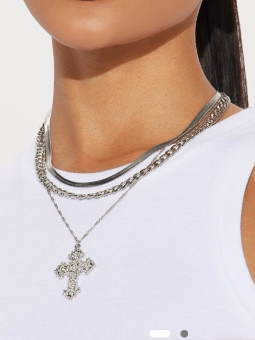 Layered Silver Cross Necklace Set - Women's Jewelry